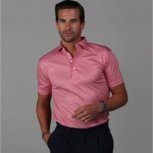 NEW Collars‎ & Co Mens Medium Semi Spread Collar Polo Red Houndstooth Shirt